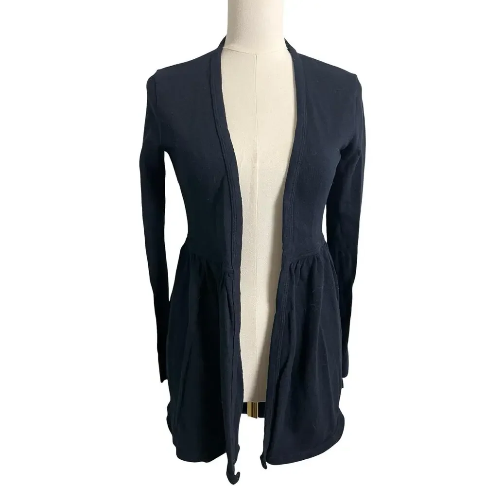 T.la Open Front Cardigan Womens XS Navy Ruffle Hem Knit Duster Boho NWT $78